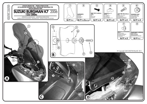 szerelvény szélvédőhöz D267KIT Suzuki AN 125-200 Burgman ABS 14-18 GIVI